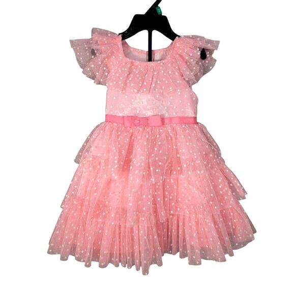 Jona Michelle Pink Polk a dot Party Dress Tulle Ruffle  Size 18 Months - Picture 1 of 7